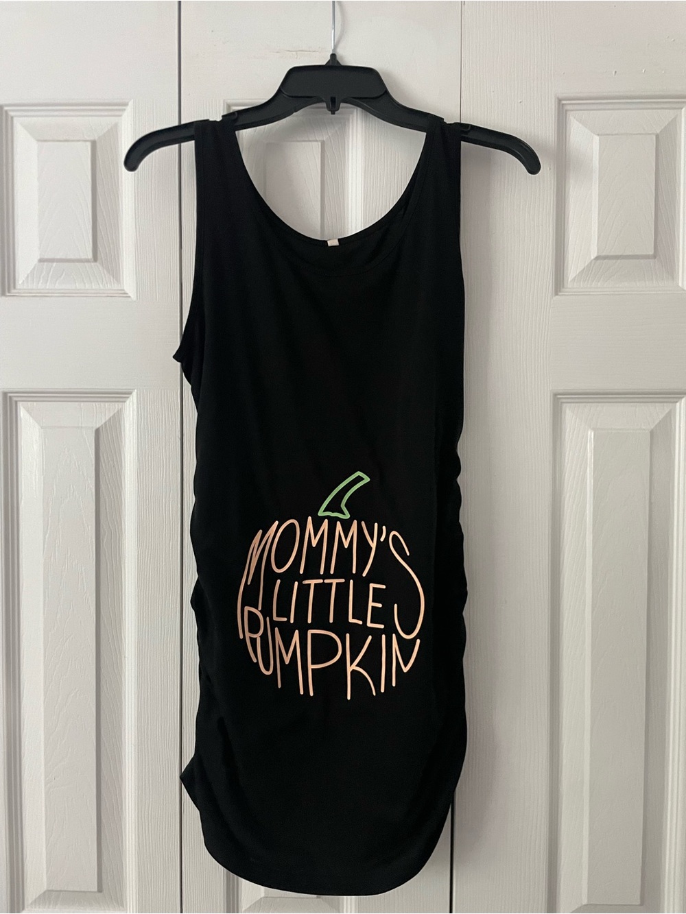 Amazon Black Maternity Tank with Peach Pumpkin Graphic and Green Stem